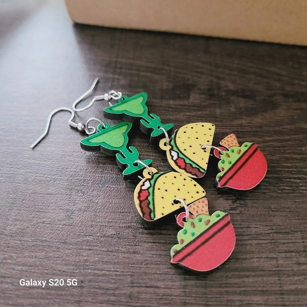 Fun Taco Margarita Dange Drop Earrings Women Fun Novelty‎ Food Cinco De Mayo